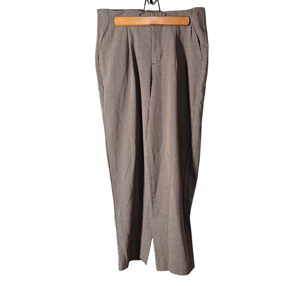 A New Day Womens Sz 6 Wide Leg Dress Pant Trousers Pleated Houndstooth Cream Tan